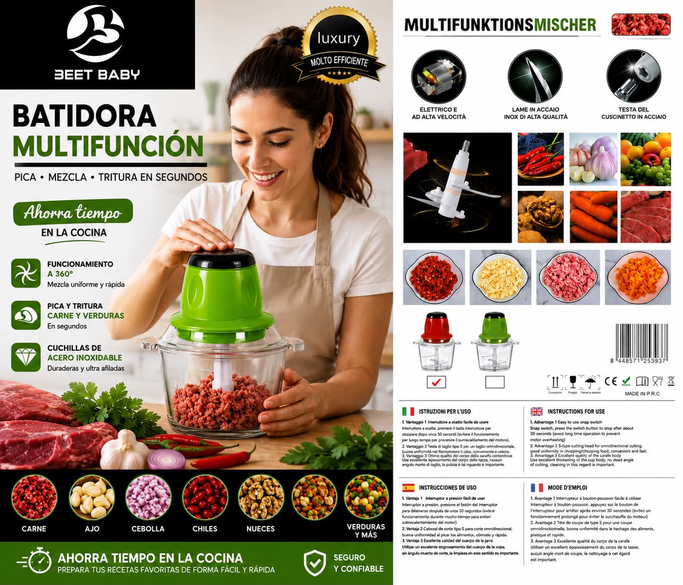Beet Baby Electric Food Chopper | 300W Meat & Vegetable Mini Food Processor | 1.8L Glass Bowl
