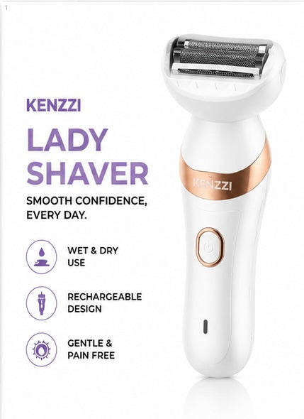 KENZZI Lady Shaver | Rechargeable Women’s Electric Razor | Wet & Dry Hair Removal