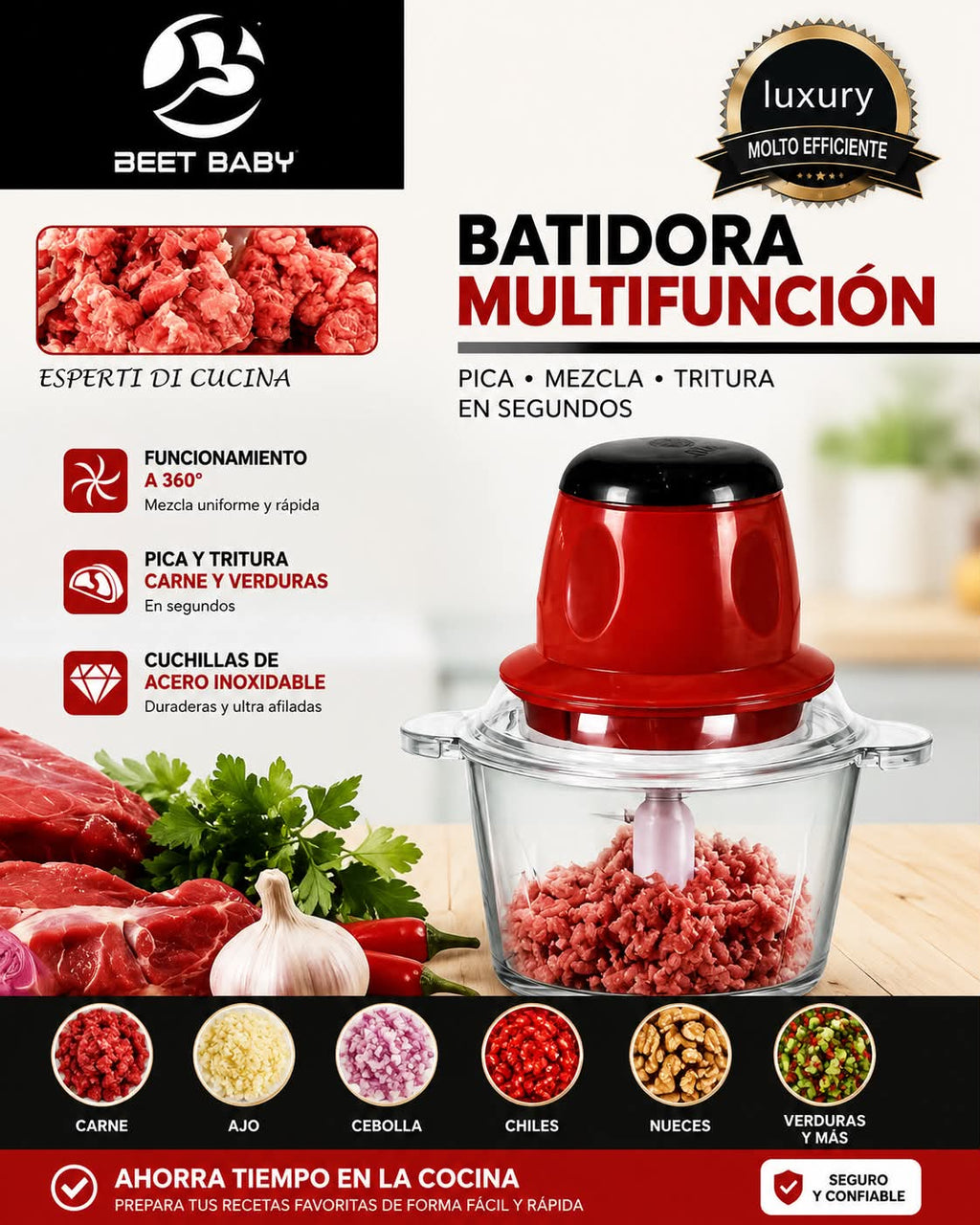 Beet Baby Electric Food Chopper | 300W Meat & Vegetable Mini Food Processor | 1.8L Glass Bowl