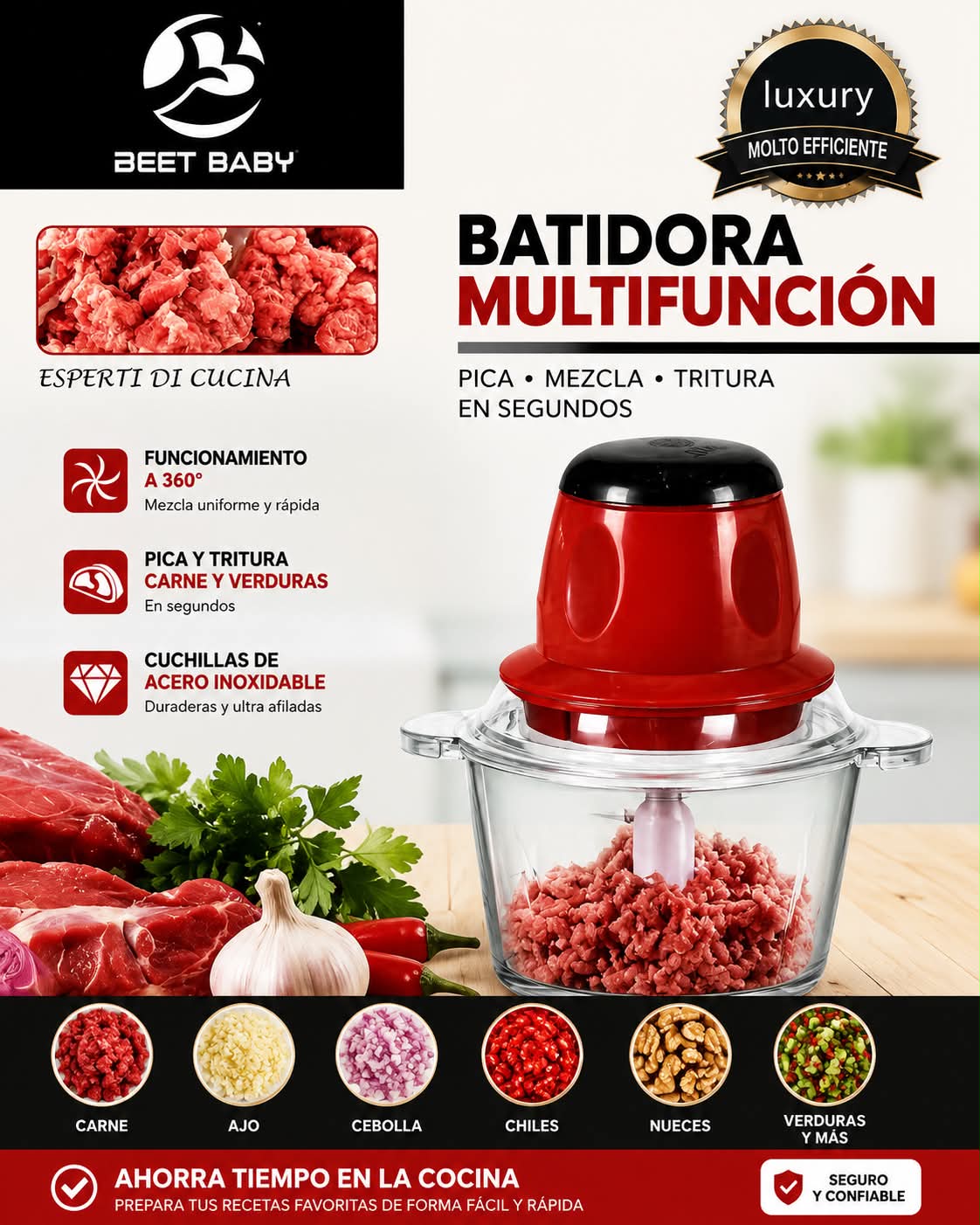 Beet Baby Electric Food Chopper | 300W Meat & Vegetable Mini Food Processor | 1.8L Glass Bowl