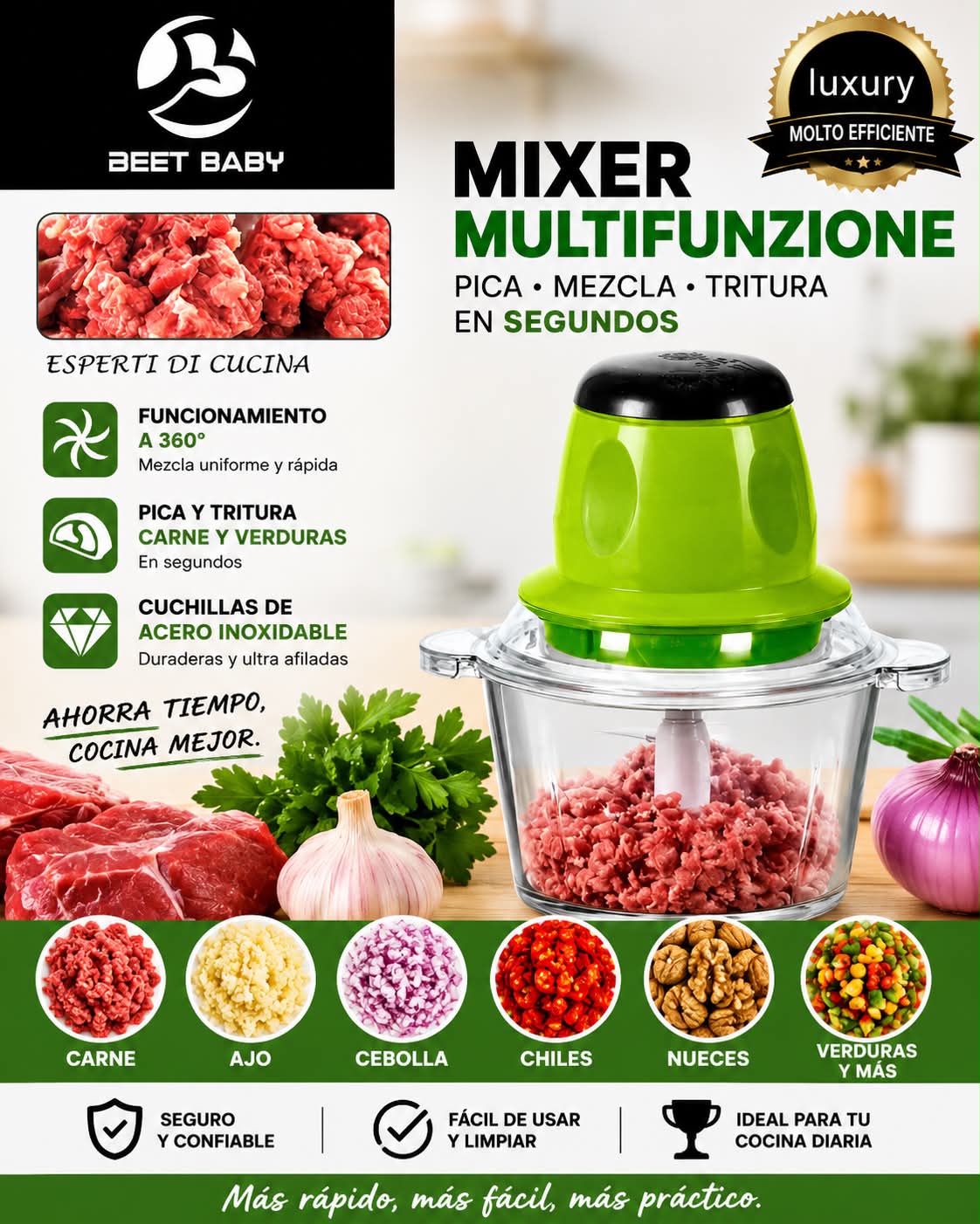 Beet Baby Electric Food Chopper | 300W Meat & Vegetable Mini Food Processor | 1.8L Glass Bowl