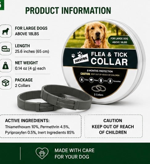 Premium Flea & Tick Collar for Large Dogs | 8-Month Protection (2-Pack)