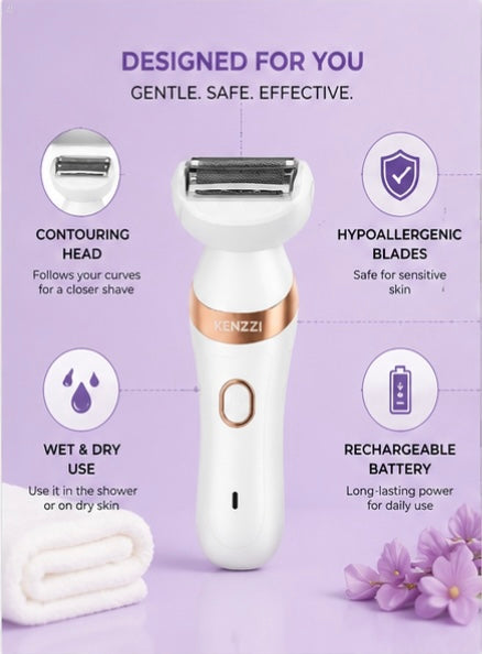 KENZZI Lady Shaver | Rechargeable Women’s Electric Razor | Wet & Dry Hair Removal