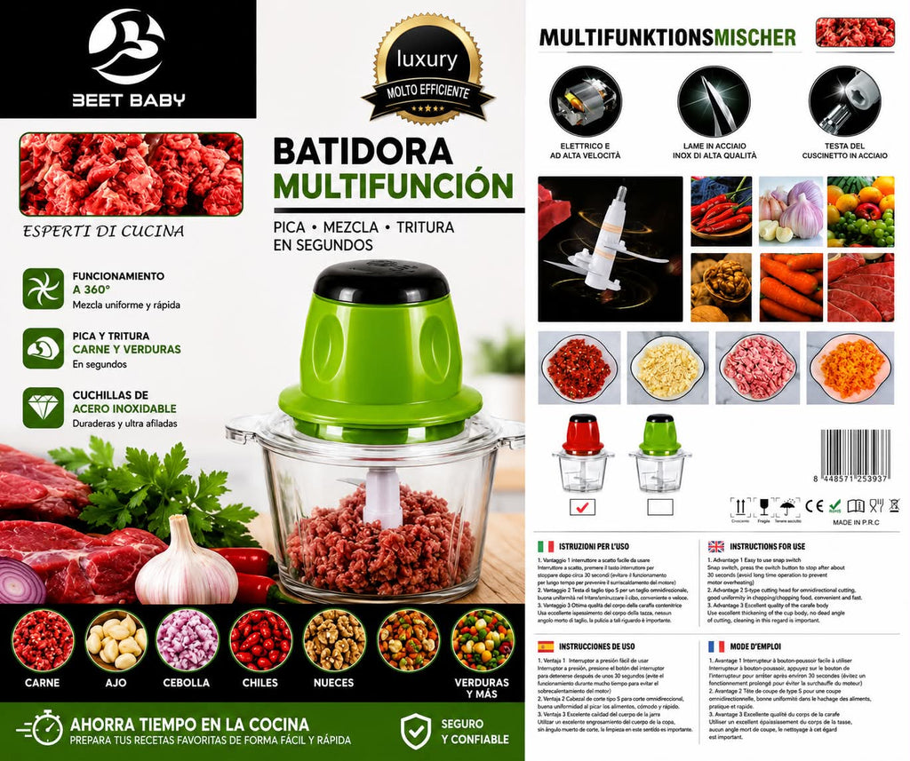 Beet Baby Electric Food Chopper | 300W Meat & Vegetable Mini Food Processor | 1.8L Glass Bowl