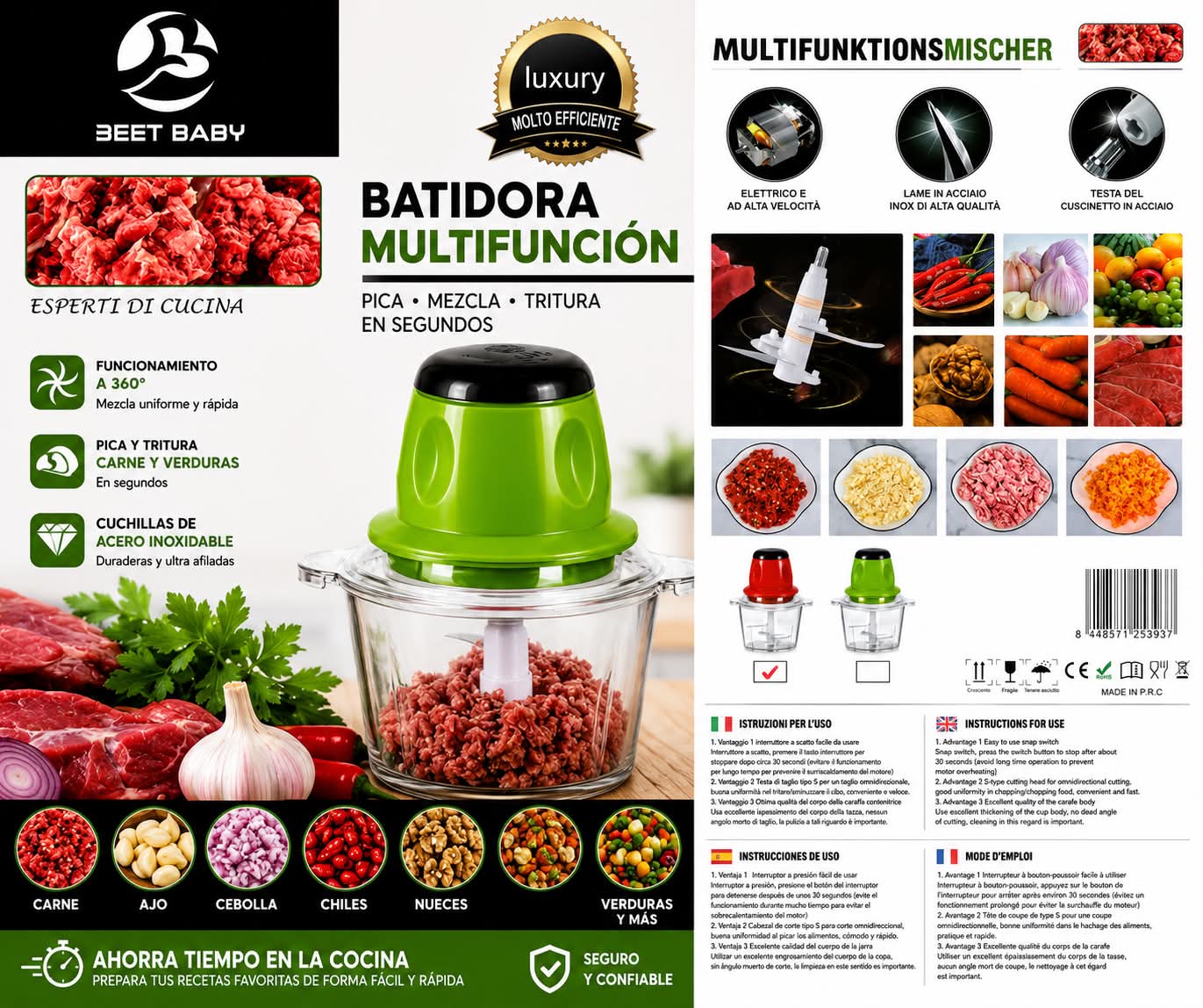Beet Baby Electric Food Chopper | 300W Meat & Vegetable Mini Food Processor | 1.8L Glass Bowl