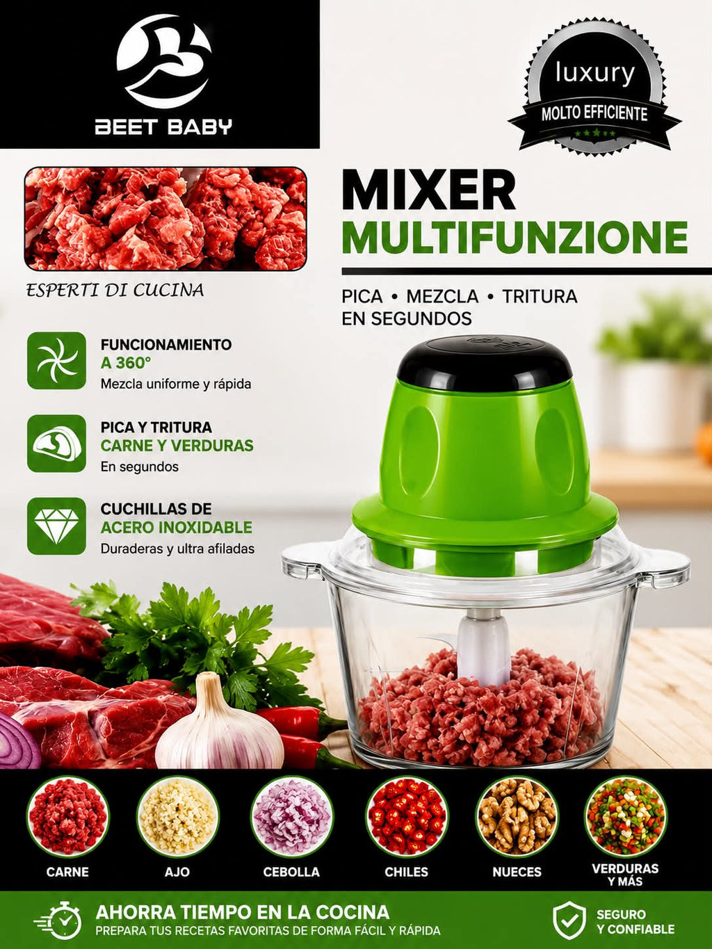 Beet Baby Electric Food Chopper | 300W Meat & Vegetable Mini Food Processor | 1.8L Glass Bowl